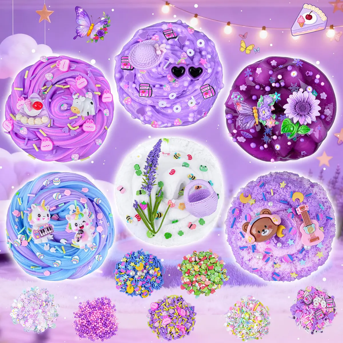 LAWOHO 6 Pack Purple Slime Kit | Butter Cloud Squishy Birthday Gift Set with Charms (360ml Total) - view 2