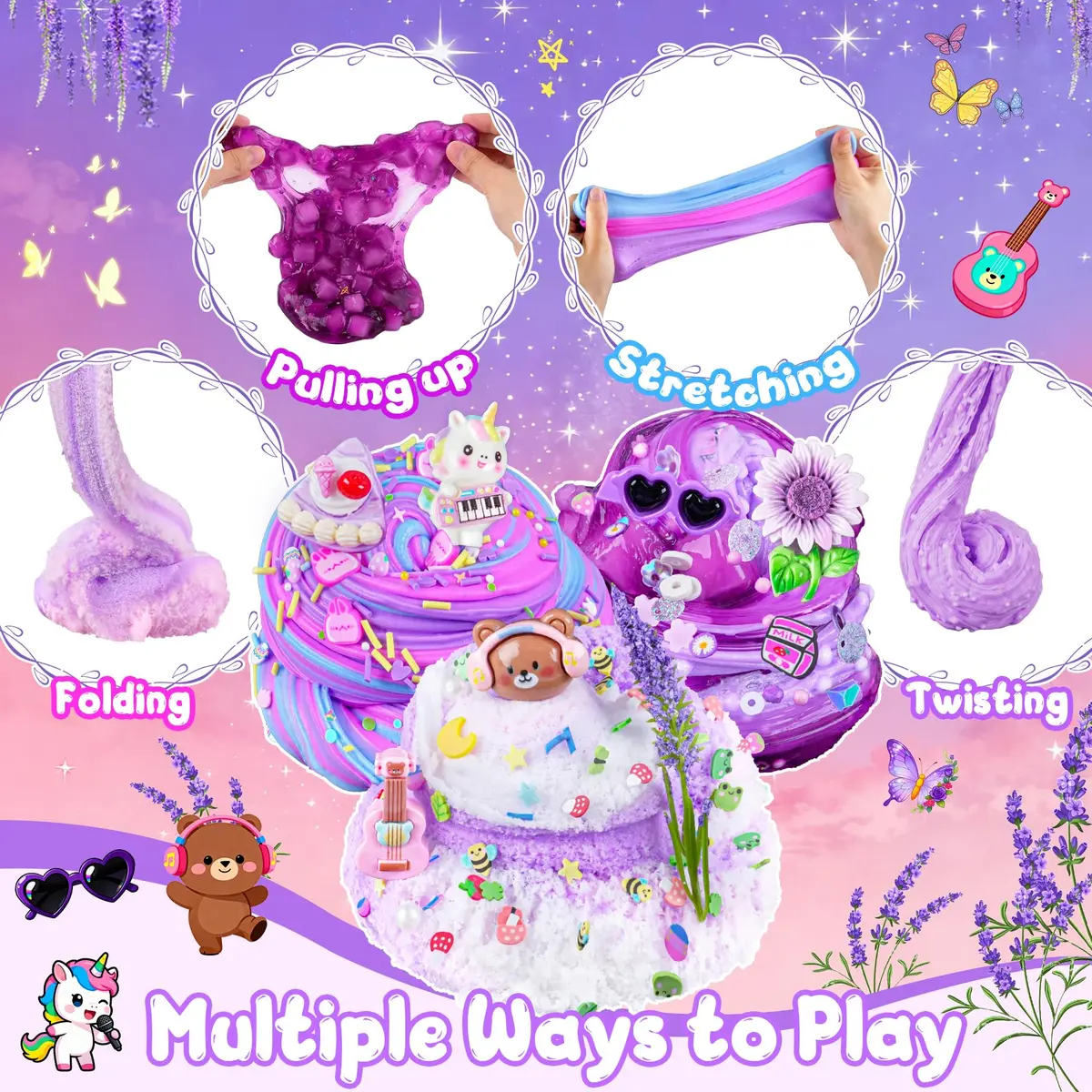 LAWOHO 6 Pack Purple Slime Kit | Butter Cloud Squishy Birthday Gift Set with Charms (360ml Total) - view 3