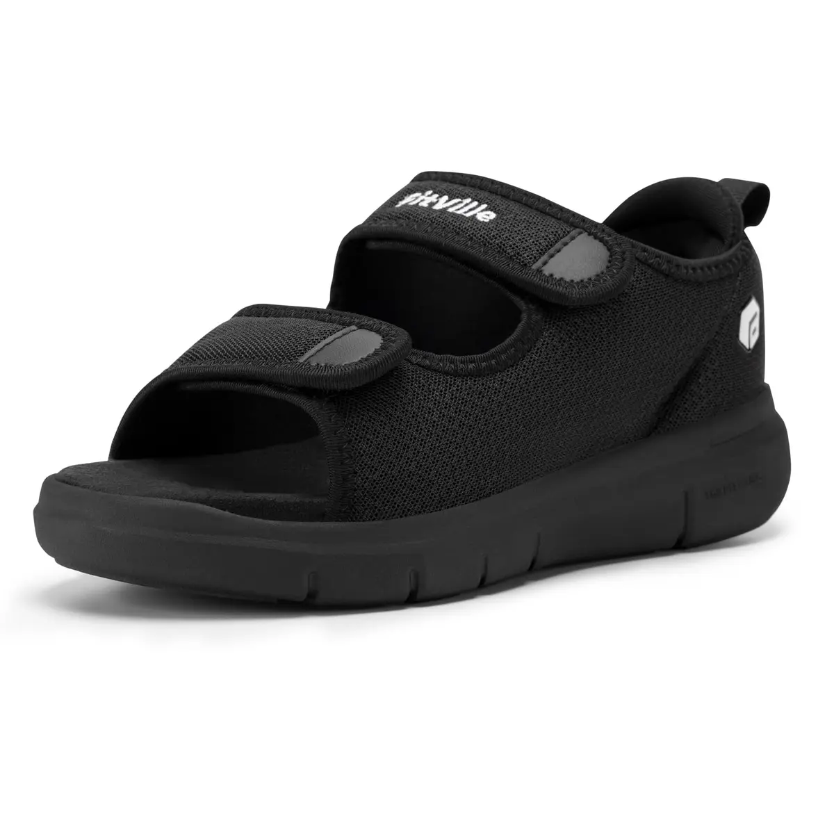 FitVille Diabetic Sandals for Men Wide Width with Arch Support, Men Diabetic Sandals Adjustable (Black, 10.5W) - main product image