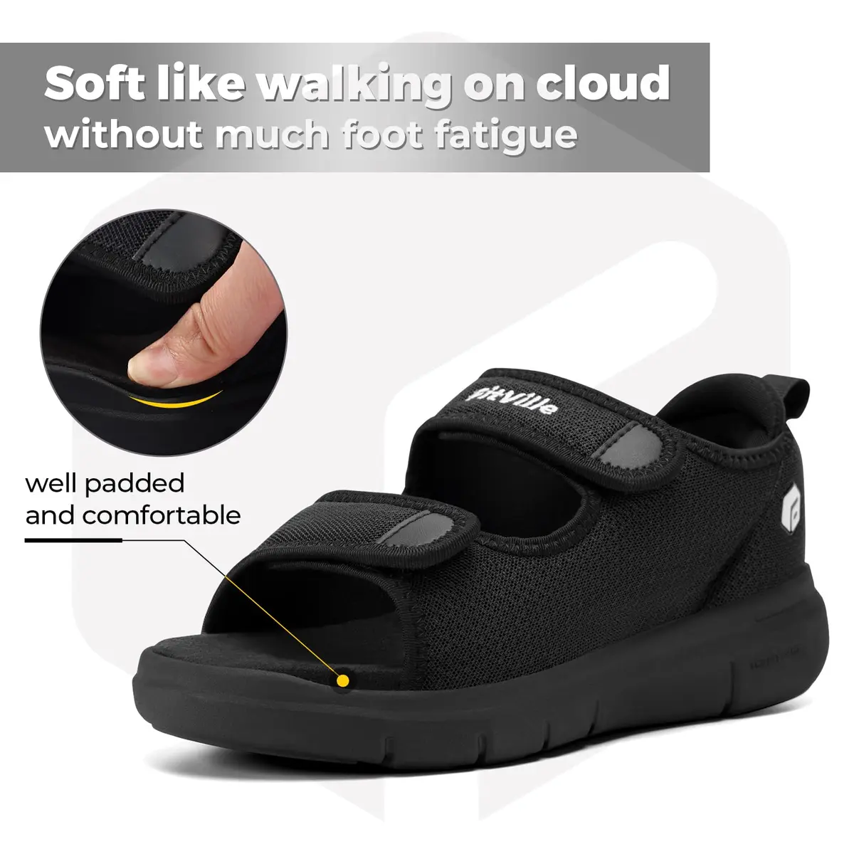 FitVille Diabetic Sandals for Men Wide Width with Arch Support, Men Diabetic Sandals Adjustable (Black, 10.5W) - view 5