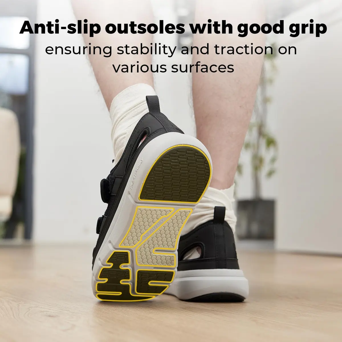 FitVille Diabetic Sandals for Men Wide Width with Arch Support Comfortable Mens Diabetic Sandals Fully Adjustable Straps Lightweight Black - view 5