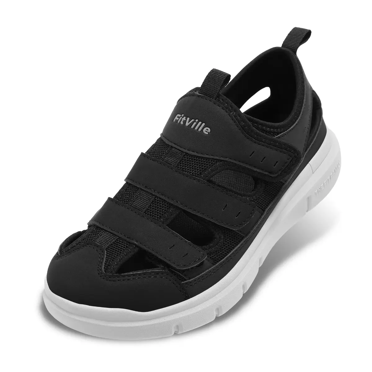 FitVille Diabetic Sandals for Men Wide Width with Arch Support Comfortable Mens Diabetic Sandals Fully Adjustable Straps Lightweight Black - main product image
