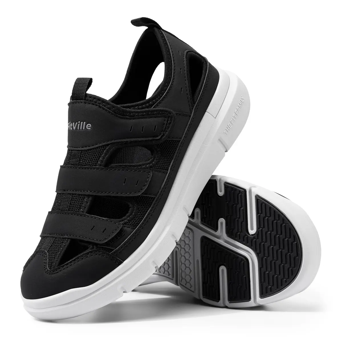 FitVille Diabetic Sandals for Men Wide Width with Arch Support Comfortable Mens Diabetic Sandals Fully Adjustable Straps Lightweight Black - view 7