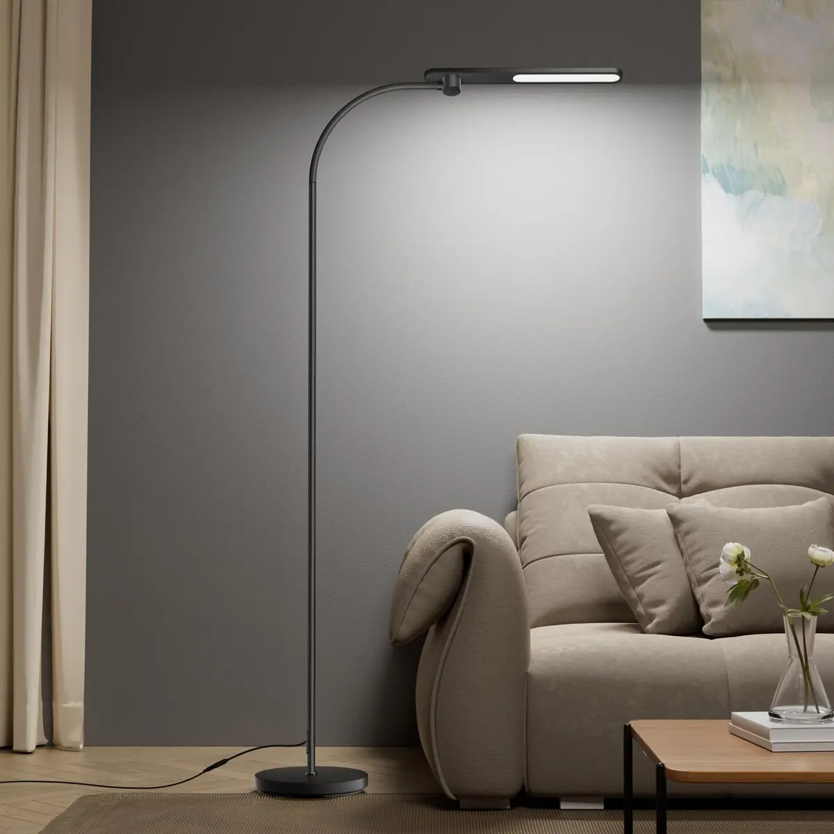 Honeywell LED Floor Lamp Dimmable Gooseneck 77" | Eye-Caring, Stepless Dimming, Modern Design - main product image
