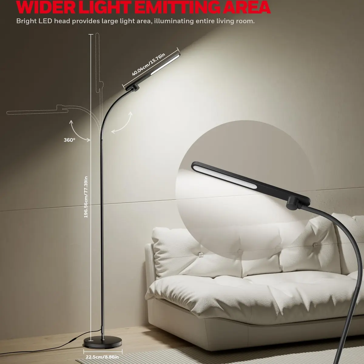 Honeywell LED Floor Lamp Dimmable Gooseneck 77" | Eye-Caring, Stepless Dimming, Modern Design - view 3
