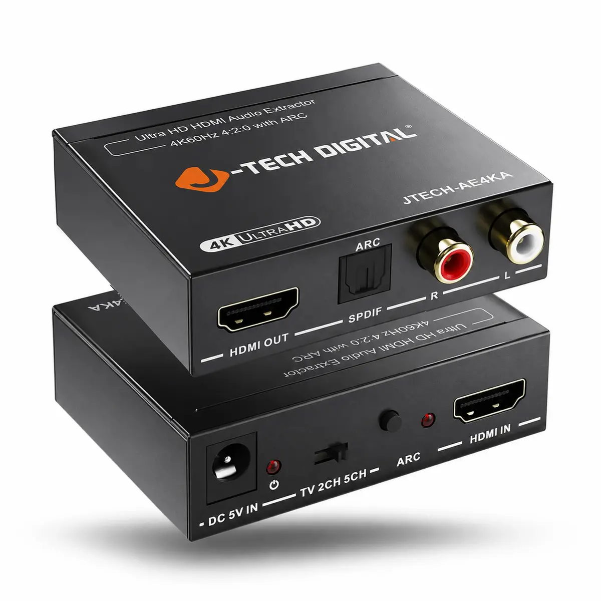 J-Tech Digital HDMI Audio Extractor 4K 60Hz & ARC Support | HDMI to RCA Optical Compatible with Dolby Digital DTS Stereo for Laptop Blu-Ray Gaming Consoles - main product image