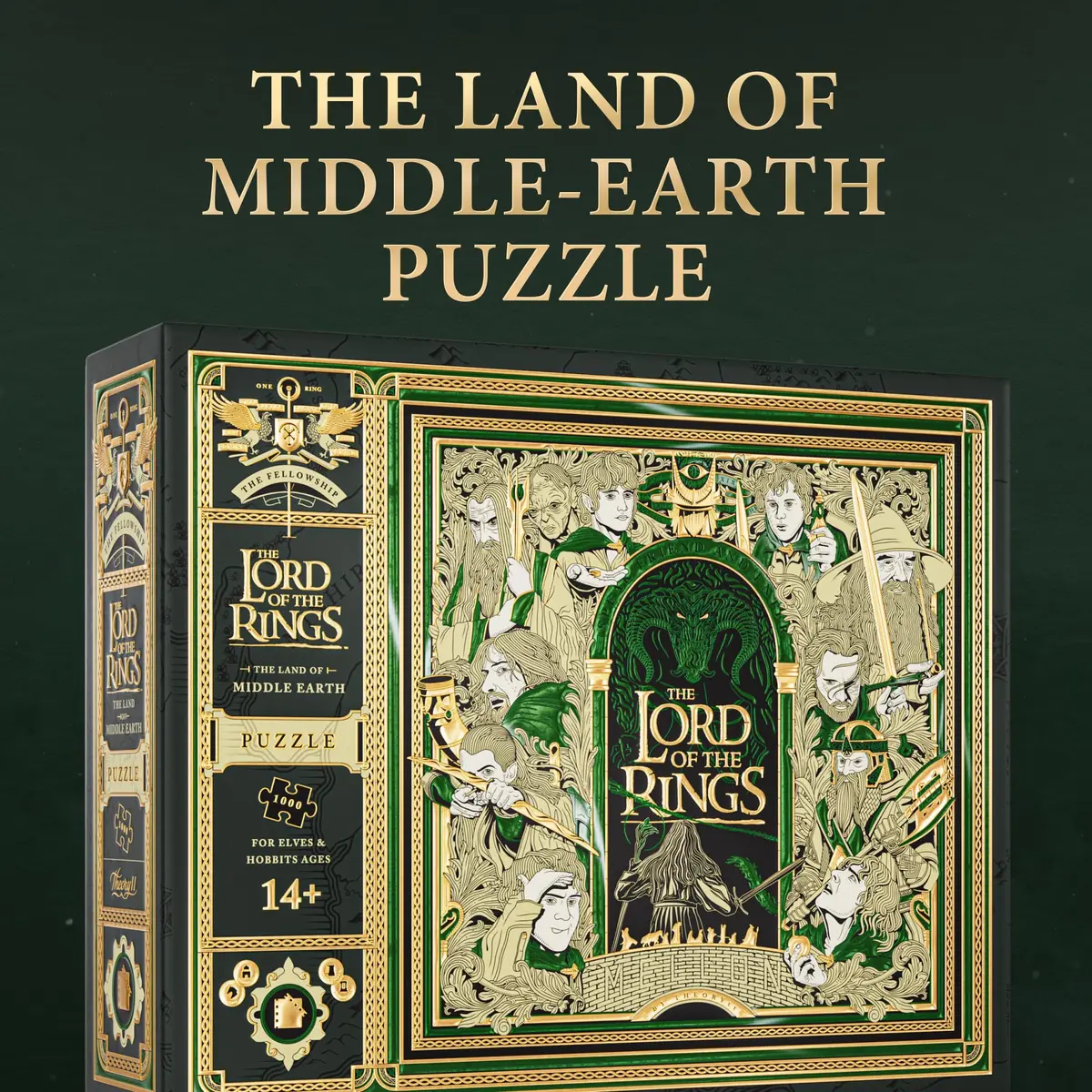 theory11 Lord of the Rings Jigsaw Puzzle - 1,000 Piece | Middle-earth Artwork with Gold & Green Foil (9.75 in x 8 in) - view 2