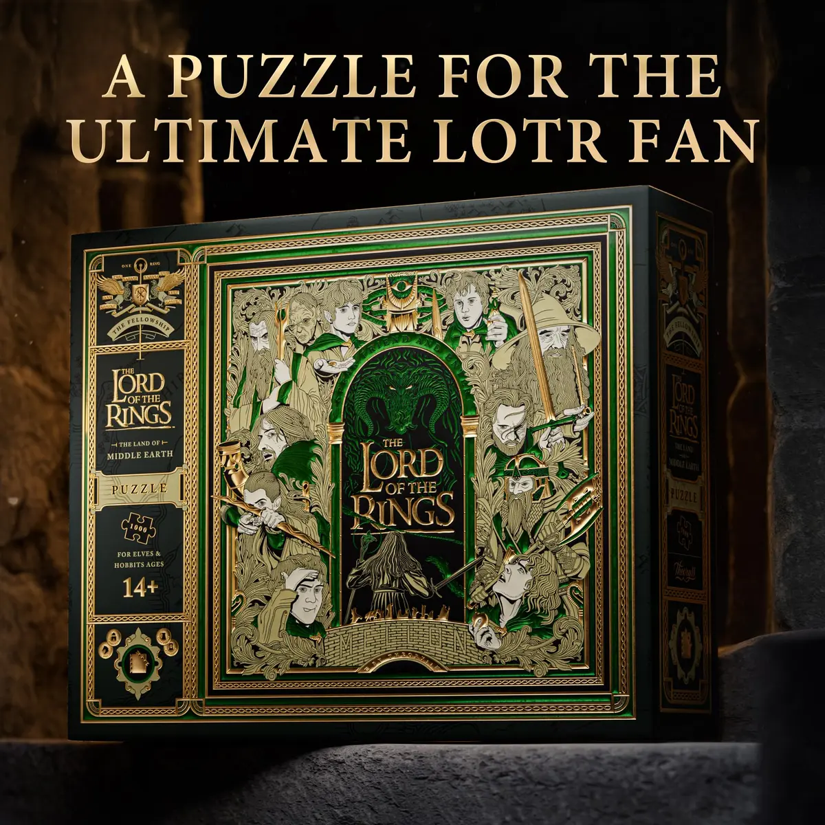 theory11 Lord of the Rings Jigsaw Puzzle - 1,000 Piece | Middle-earth Artwork with Gold & Green Foil (9.75 in x 8 in) - view 4