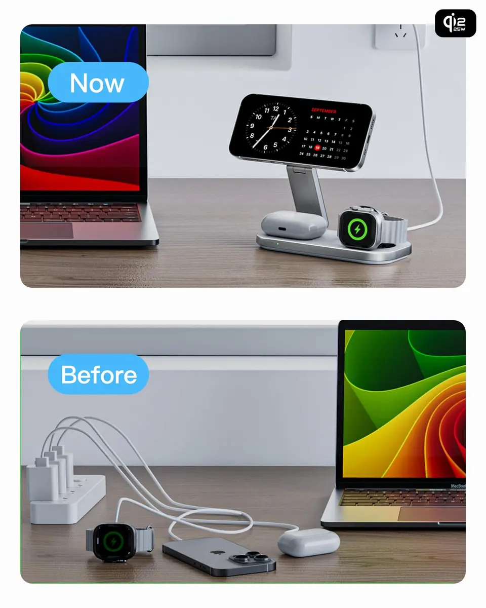 KEEPRO 3-in-1 Charging Station for Apple Devices | Qi2 25W Fast Wireless MagSafe Stand - view 4