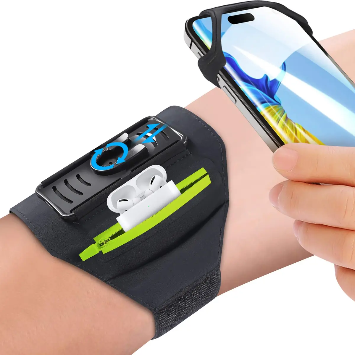 newppon Detachable 360° Rotatable Running Armband with Reflective Strap & Earphone Bag | Universal Phone Holder for iPhone 16-11 & Galaxy - main product image