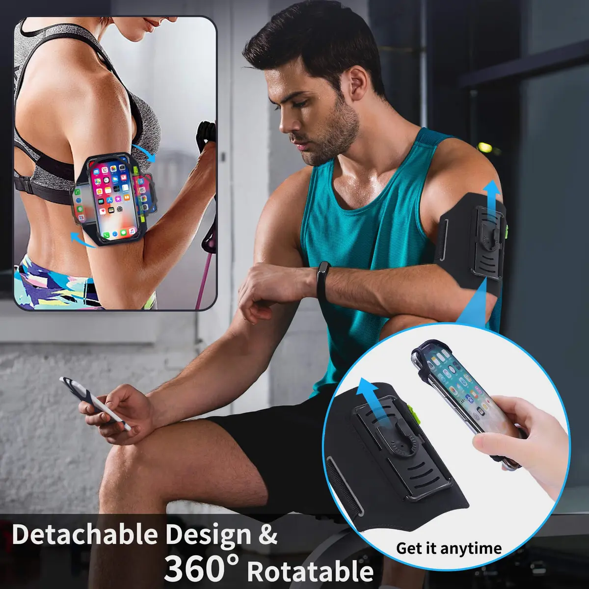 newppon Detachable 360° Rotatable Running Armband with Reflective Strap & Earphone Bag | Universal Phone Holder for iPhone 16-11 & Galaxy - view 8
