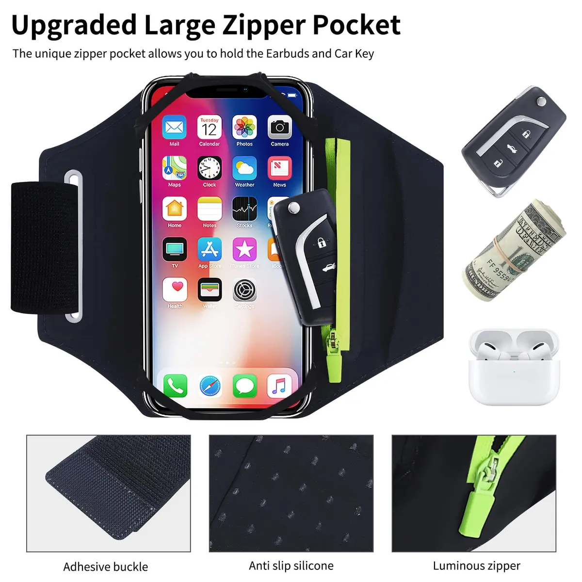 newppon Detachable 360° Rotatable Running Armband with Reflective Strap & Earphone Bag | Universal Phone Holder for iPhone 16-11 & Galaxy - view 2