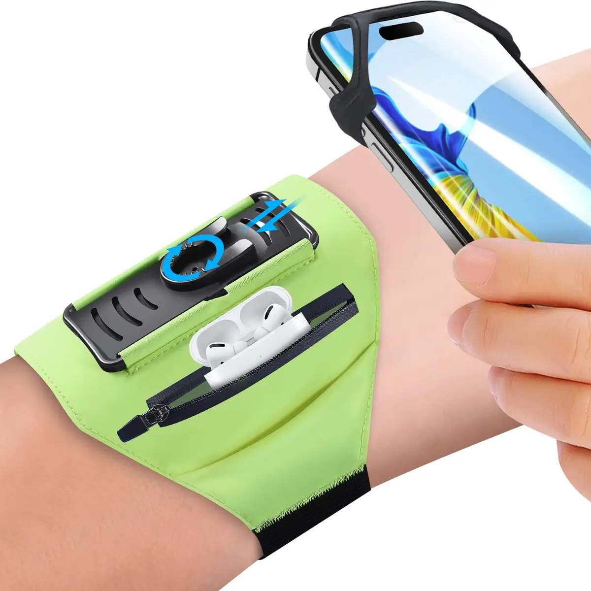 newppon Detachable & 360° Rotatable Armband with Reflective Strap & Zipper Pocket for iPhone 16 & Samsung Galaxy in India - main product image