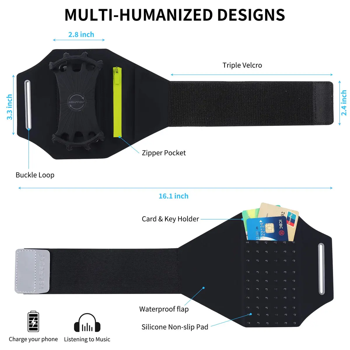 newppon Detachable & 360° Rotatable Armband with Reflective Strap & Zipper Pocket for iPhone 16 & Galaxy in India - view 3