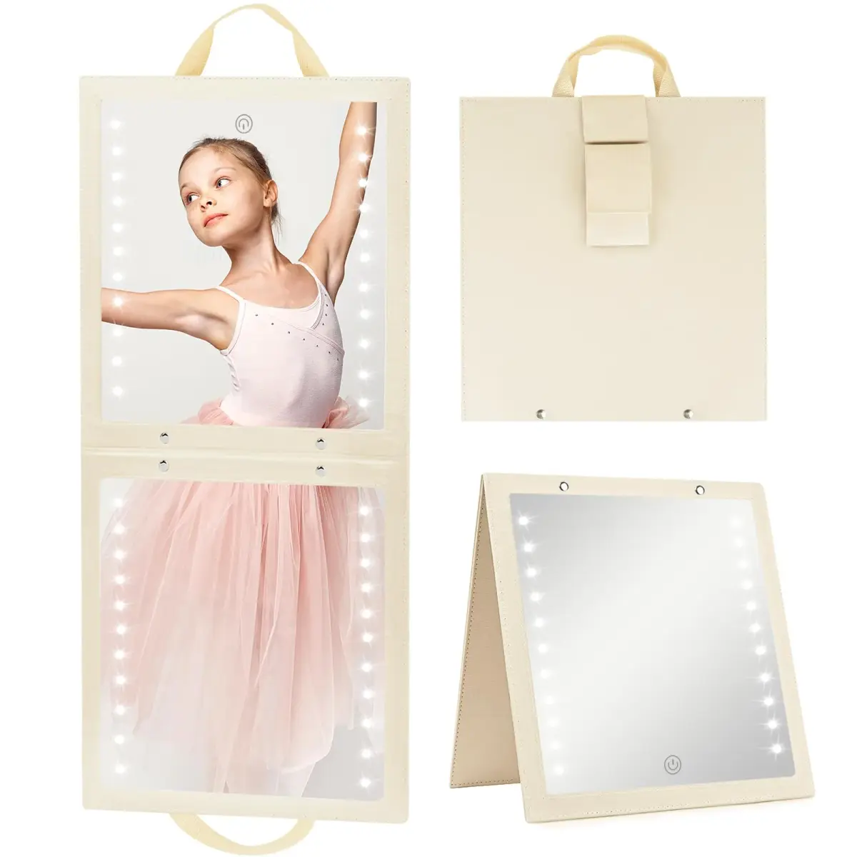 Fabuday Lighted Foldable Hanging Dance Mirror 31.5cm (12.3" L x 11.5" W) | Unbreakable Acrylic with Adjustable LED Lights - main product image