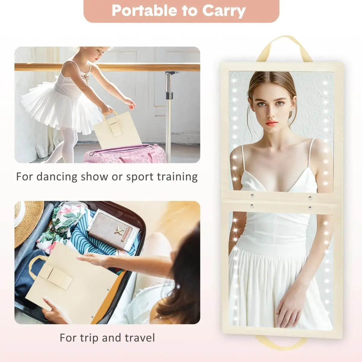 Fabuday Lighted Foldable Hanging Dance Mirror 31.5cm (12.3" L x 11.5" W) | Unbreakable Acrylic with Adjustable LED Lights - view 5