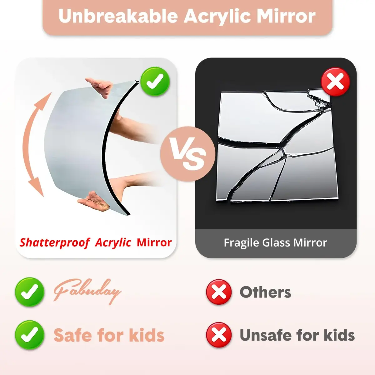 Fabuday Lighted Foldable Hanging Dance Mirror 31.5cm (12.3" L x 11.5" W) | Unbreakable Acrylic with Adjustable LED Lights - view 2