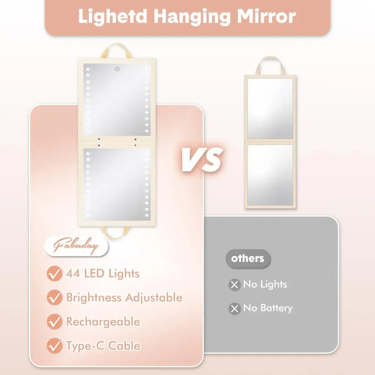 Fabuday Lighted Foldable Hanging Dance Mirror 31.5cm (12.3" L x 11.5" W) | Unbreakable Acrylic with Adjustable LED Lights - view 3