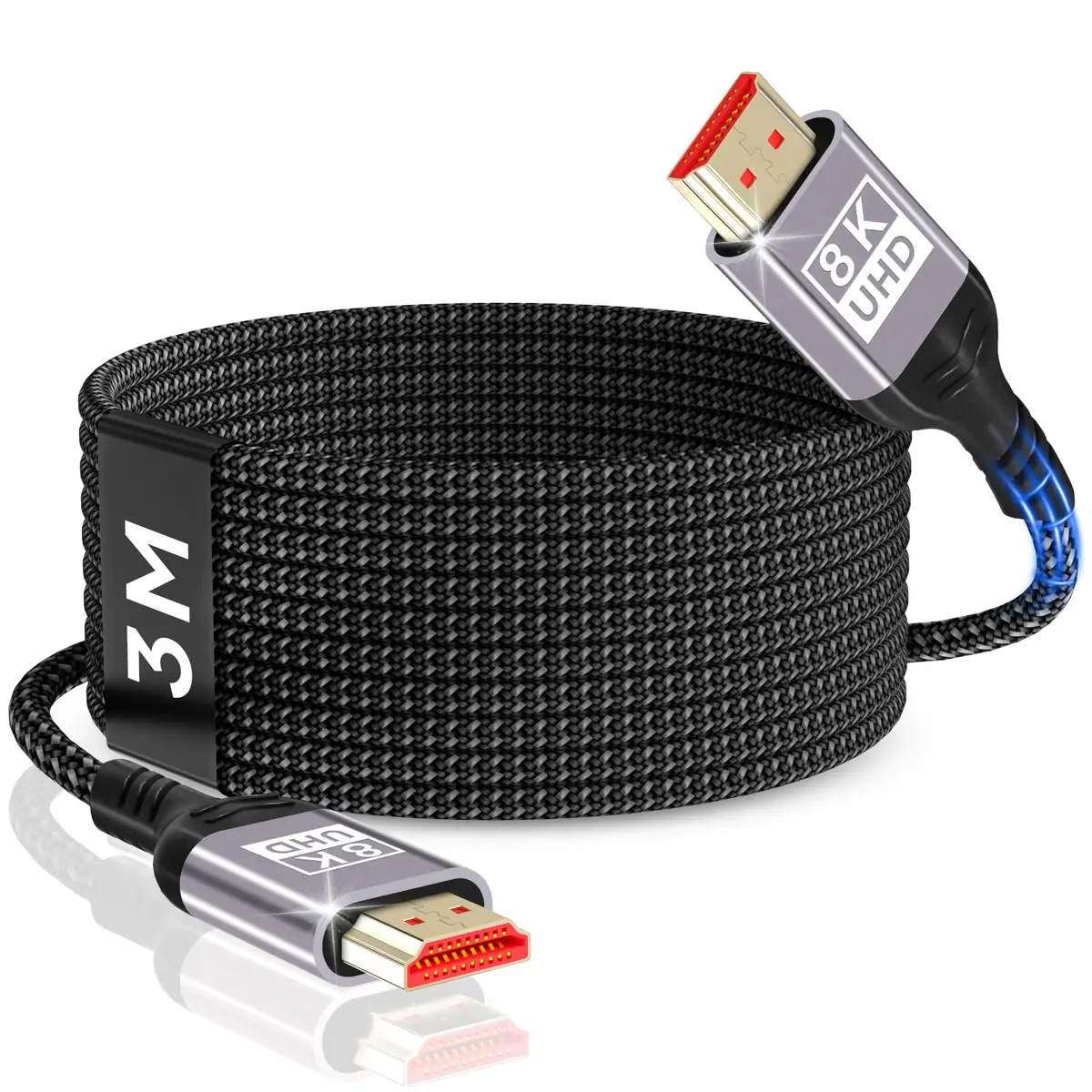 Nersligek 8K 10K 4K HDMI Cable 10ft | Ultra High Speed HDMI 2.1, 48Gbps, Braided Cord, 4K@120Hz, 8K@60Hz, HDR, eARC, PS5 Compatible - main product image