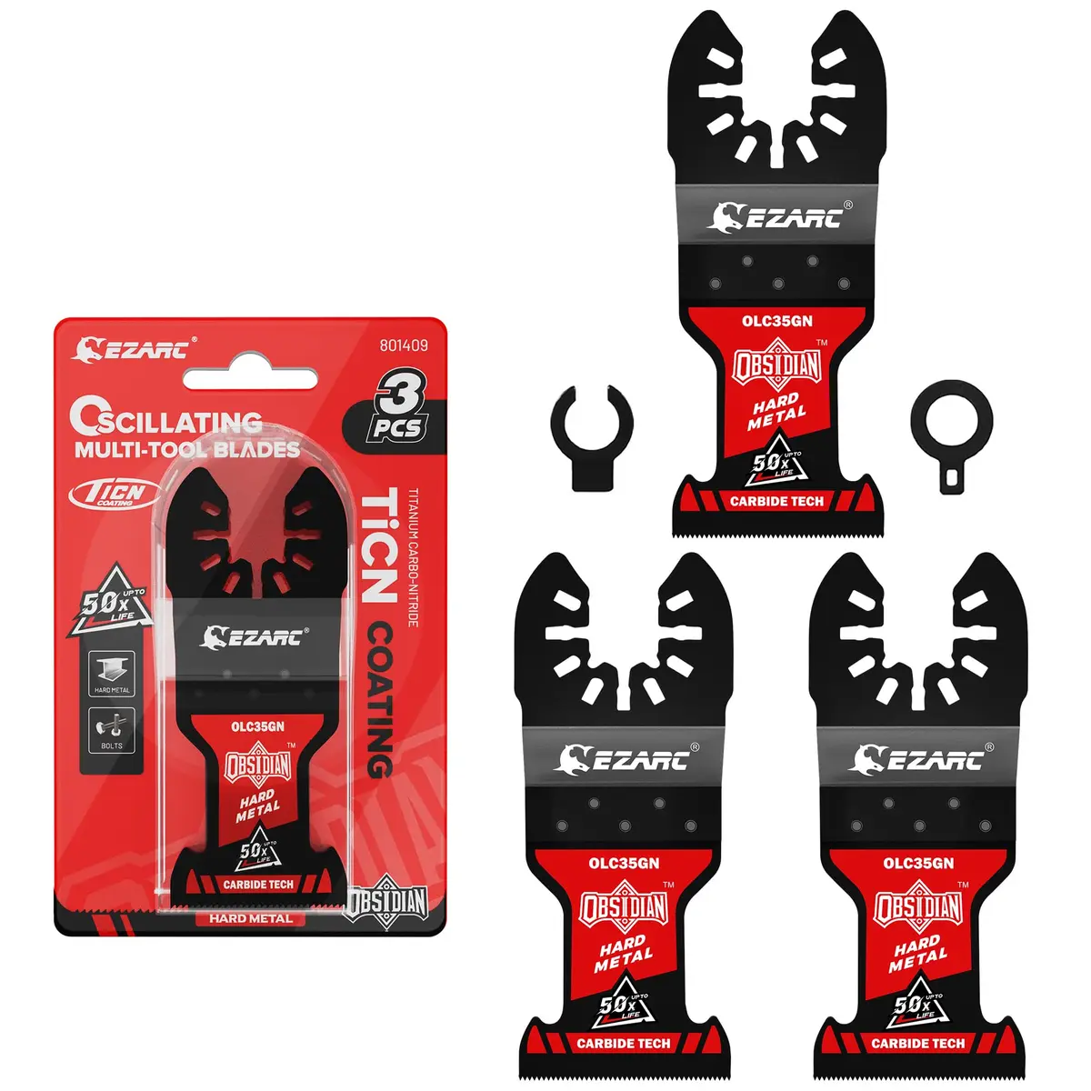 EZARC Obsidian Carbide Oscillating Saw Blades for Hard Metal | 3-Pack, Titanium Coated, 50x Longer Life - main product image