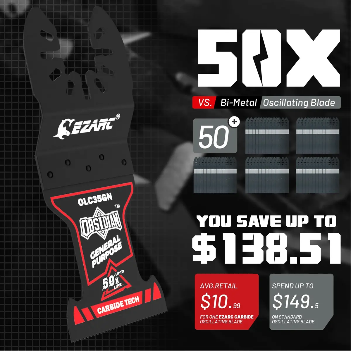 EZARC Obsidian Carbide Oscillating Saw Blades for Multi-Material | 3-Pack, Ultra-Fast & Durable - view 6