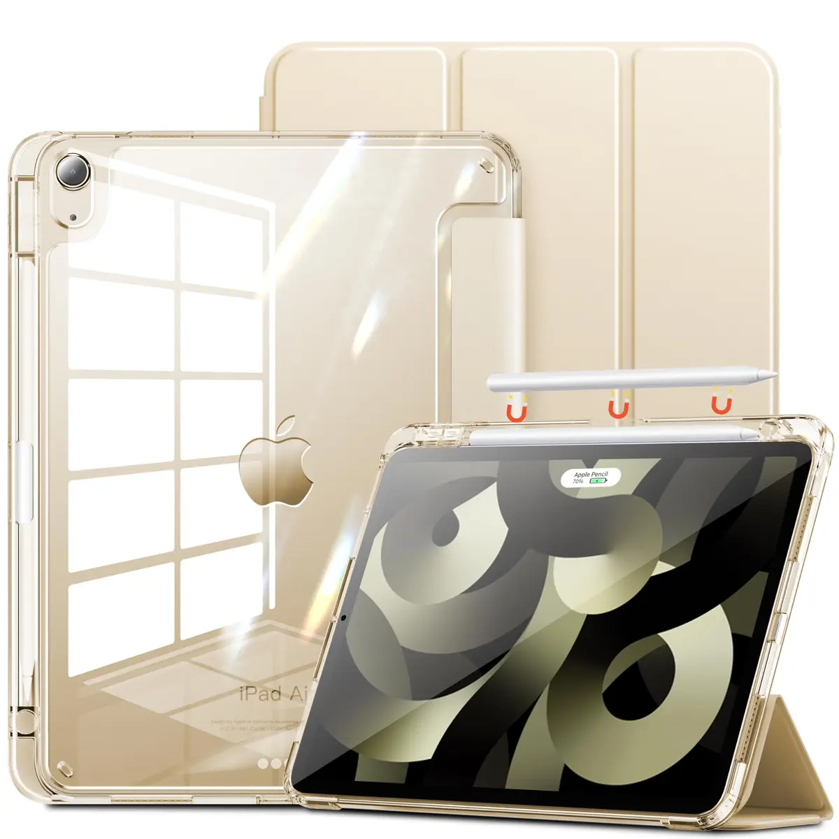 INFILAND Compatible with iPad Air 11 Inch Case M4/M3/M2 (2026/2025/2024), iPad Air 5th/4th Gen Cover with Pencil Holder, Crystal Clear Slim Back - main product image