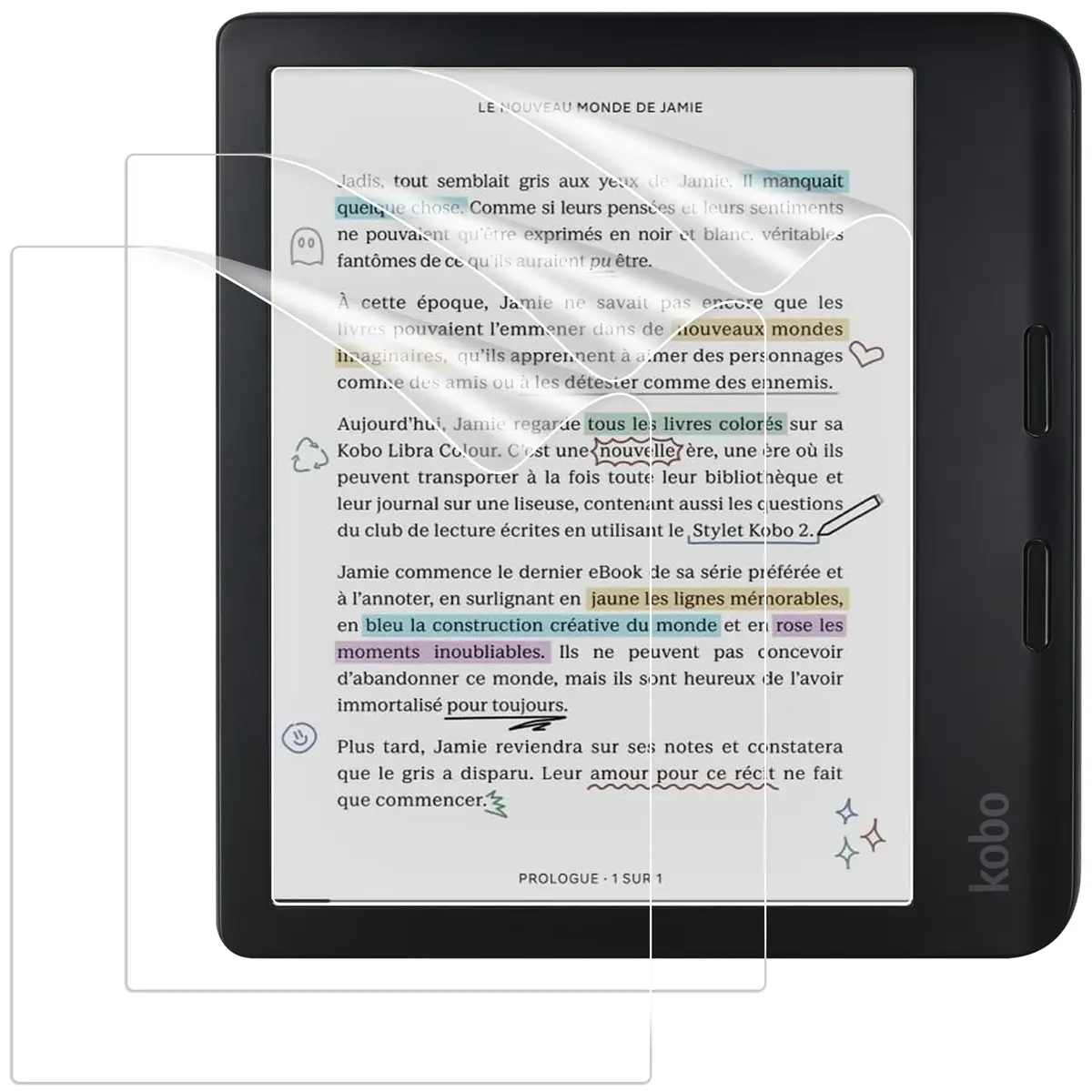 Caweet Matte Screen Protector for Kobo Libra Colour 7" 2024 / Kobo Libra 2 7" 2021 (3 Pack) | Anti-Glare Full-Coverage PET Film - main product image