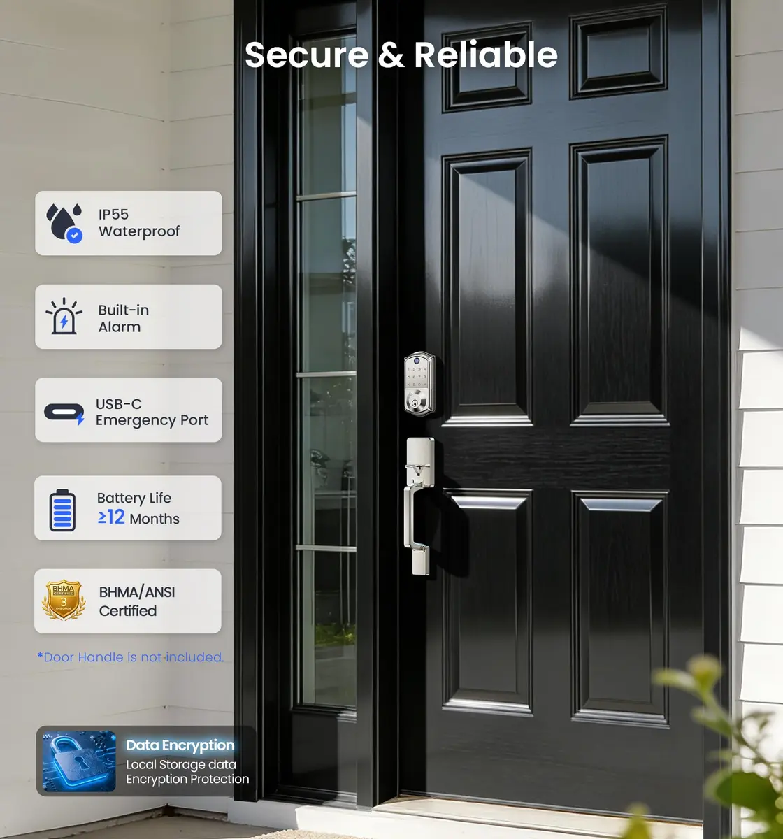 Veise VE017 Fingerprint Smart Door Lock with App Control, Satin Nickel, 1.02 kg (2.25 lb) - view 5