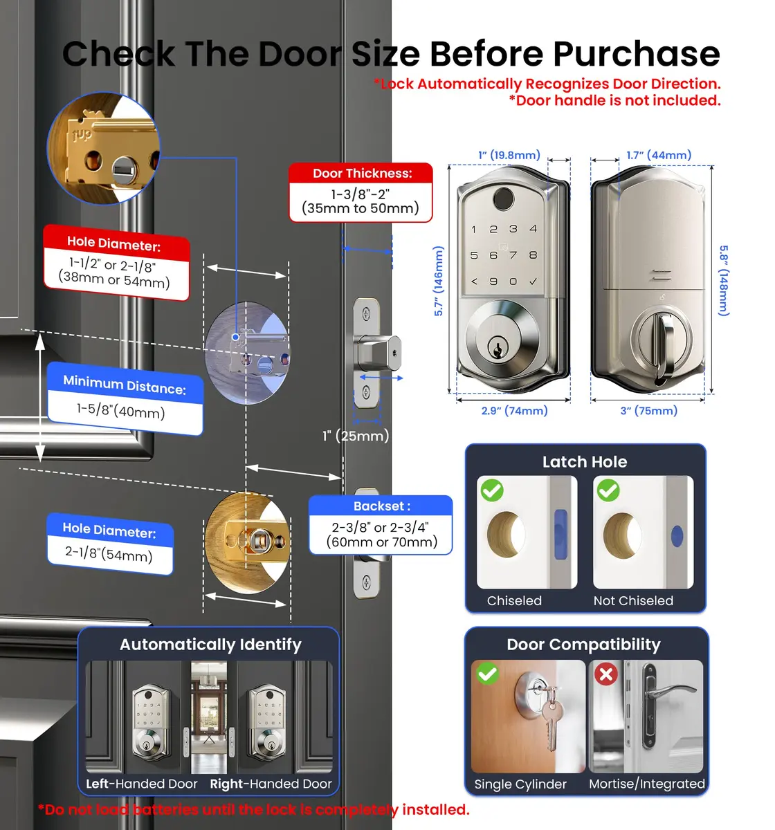 Veise VE017 Fingerprint Smart Door Lock with App Control, Satin Nickel, 1.02 kg (2.25 lb) - view 6