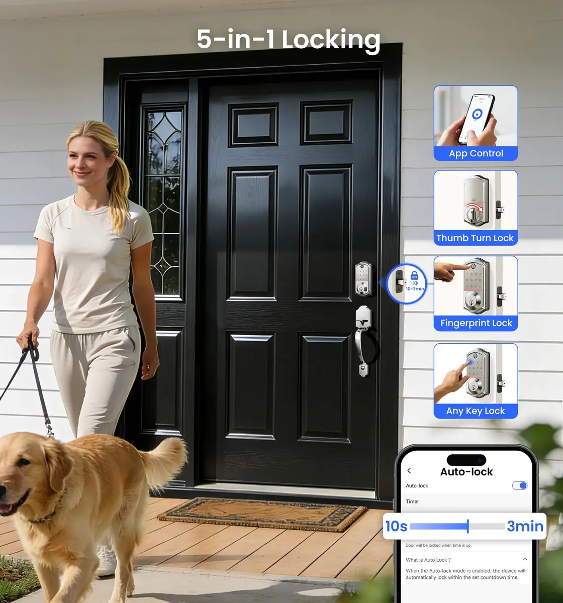 Veise VE017 Fingerprint Smart Door Lock with App Control, Satin Nickel, 1.02 kg (2.25 lb) - view 7