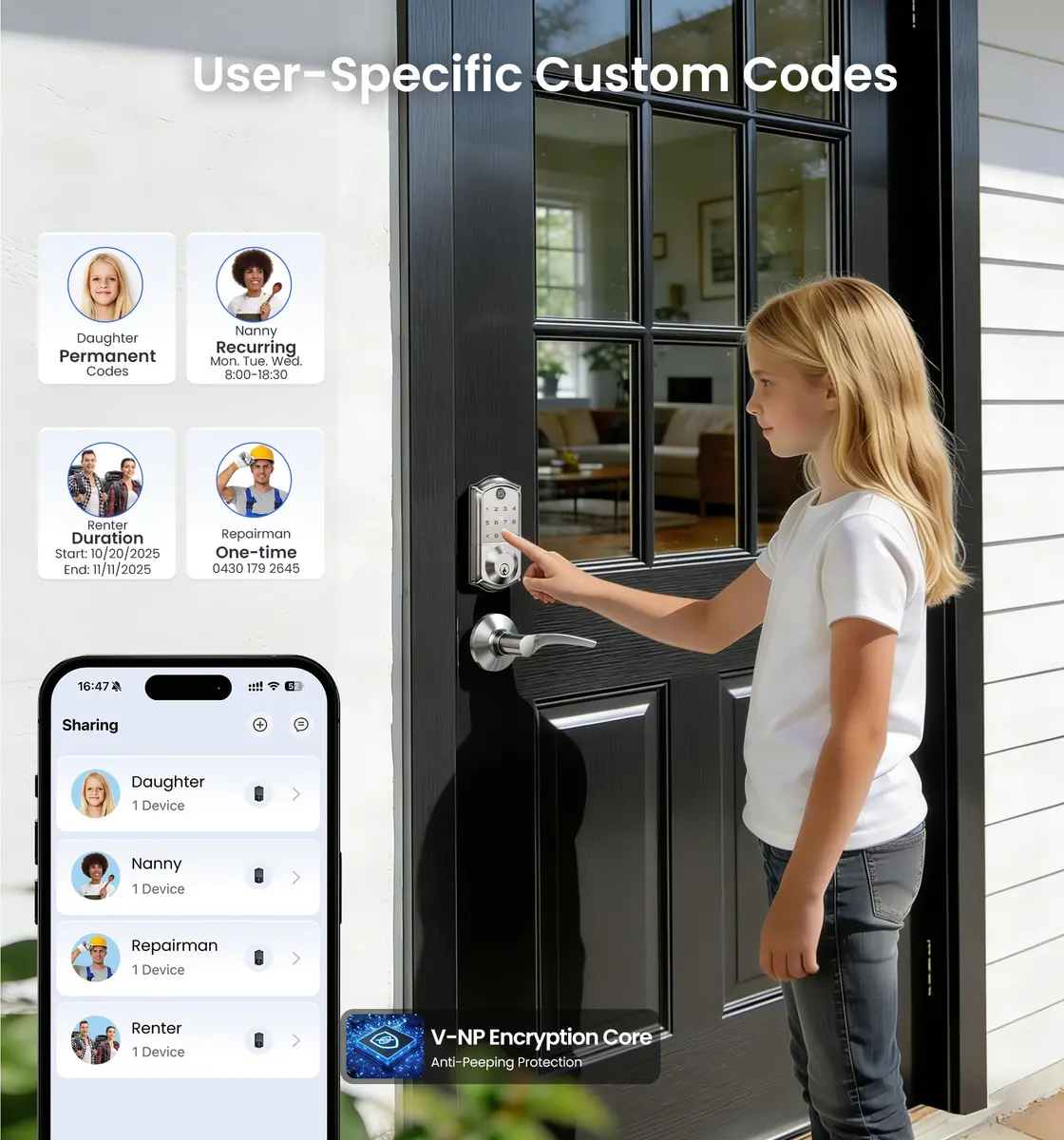 Veise VE017 Fingerprint Smart Door Lock with App Control, Satin Nickel, 1.02 kg (2.25 lb) - view 4