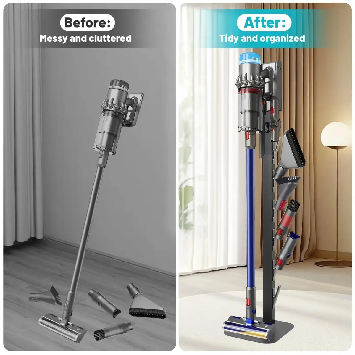 Kukikan Metal Vacuum Stand Holder for Dyson V8-V15, Gen5 | 47.8 inch (121.4 cm) Floor Docking Station with 6 Hooks - view 7