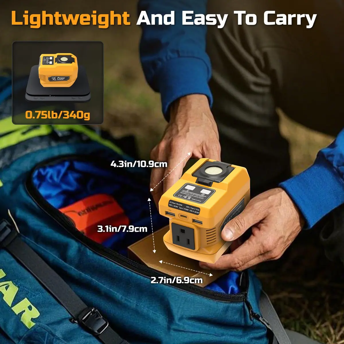PlantPalGear 20V Power Inverter | Compatible with Dewalt 20V Batteries, Portable DC to AC Converter, 220W, with LED Work Light - view 5