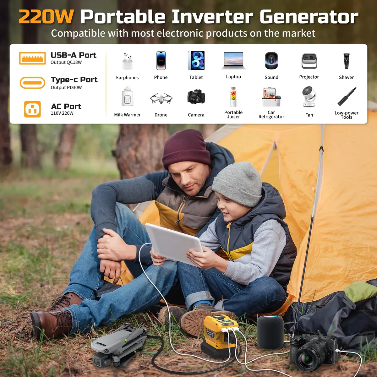 PlantPalGear 20V Power Inverter | Compatible with Dewalt 20V Batteries, Portable DC to AC Converter, 220W, with LED Work Light - view 9