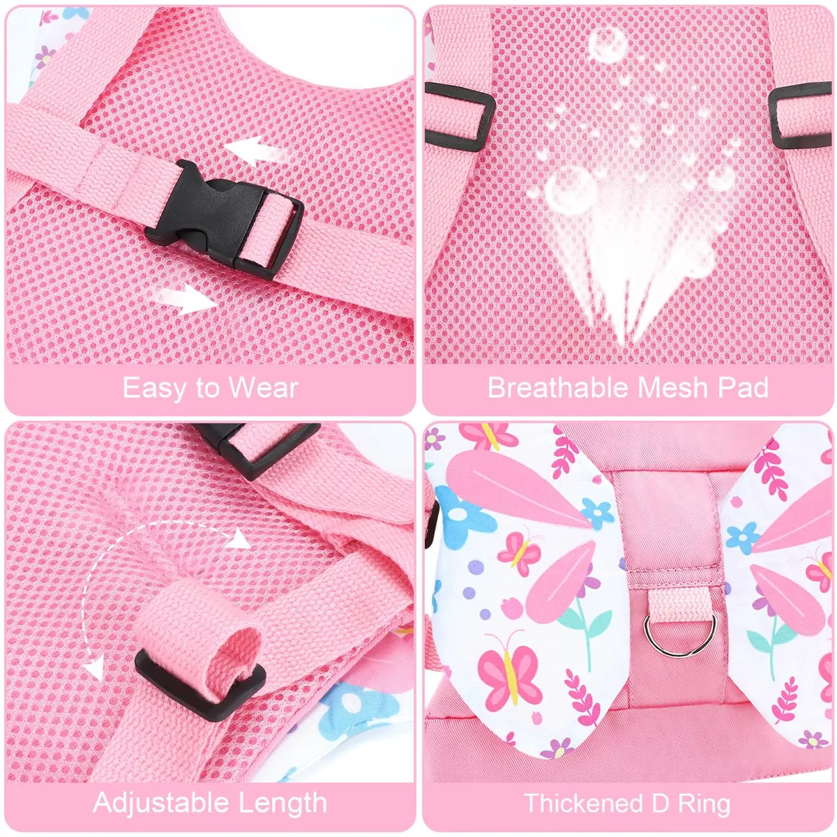 Accmor Toddler Harness Leash 3 in 1 Pink | Cute Butterfly Kids Leash & Anti-Lost Wrist Link - view 4