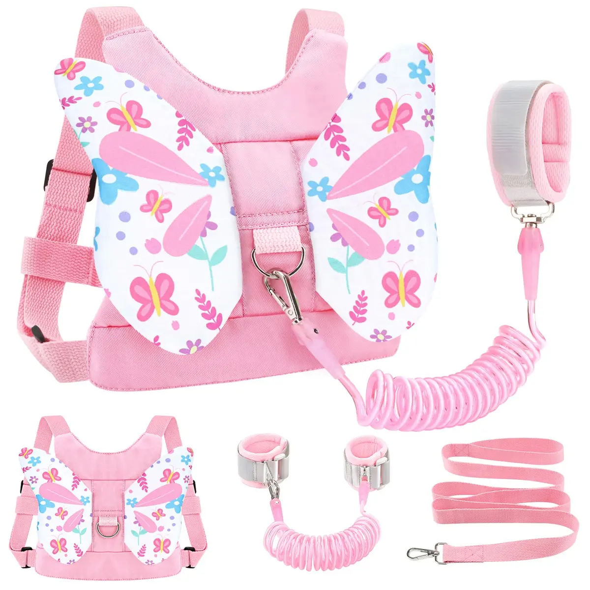 Accmor Toddler Harness Leash 3 in 1 Pink | Cute Butterfly Kids Leash & Anti-Lost Wrist Link - main product image