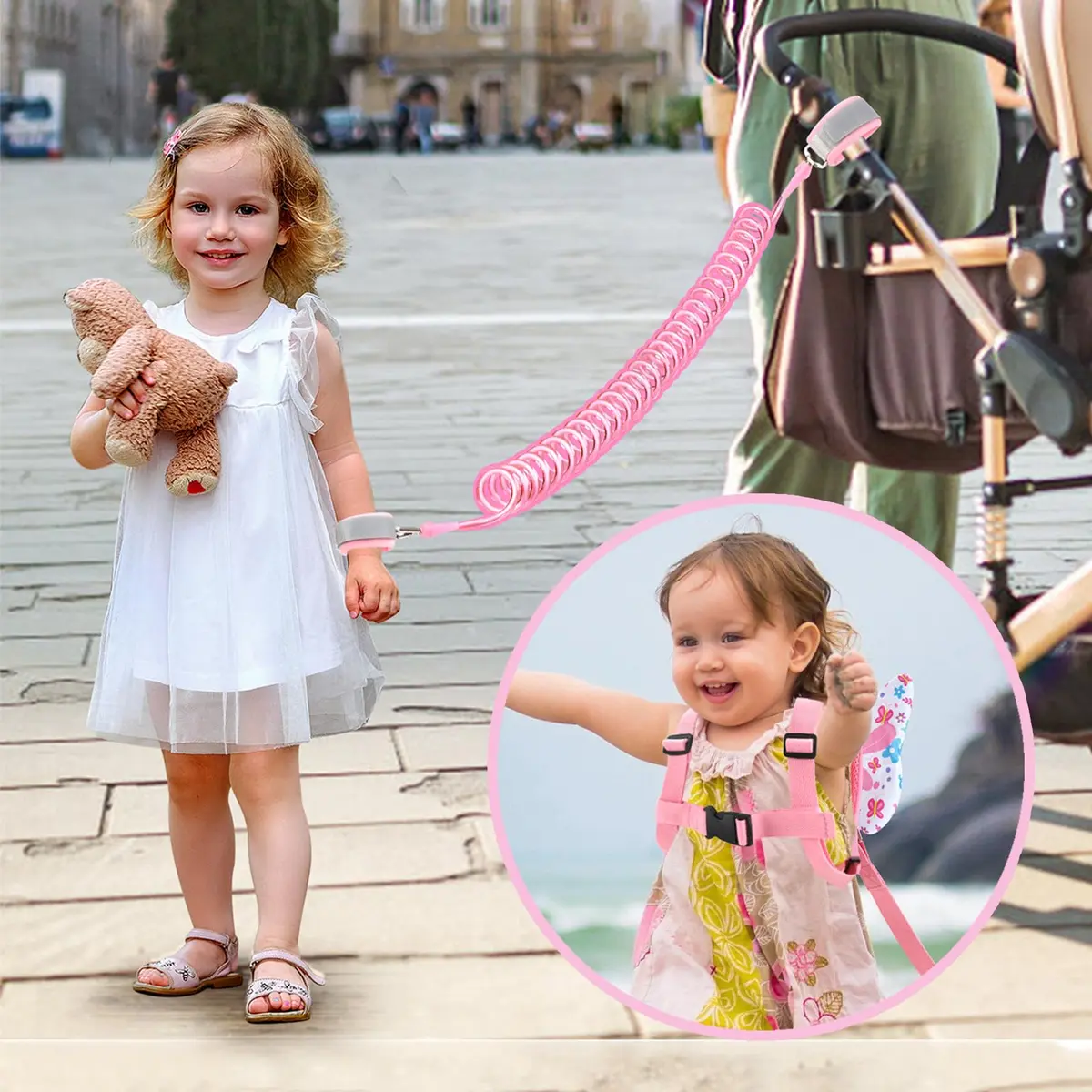 Accmor Toddler Harness Leash 3 in 1 Pink | Cute Butterfly Kids Leash & Anti-Lost Wrist Link - view 7