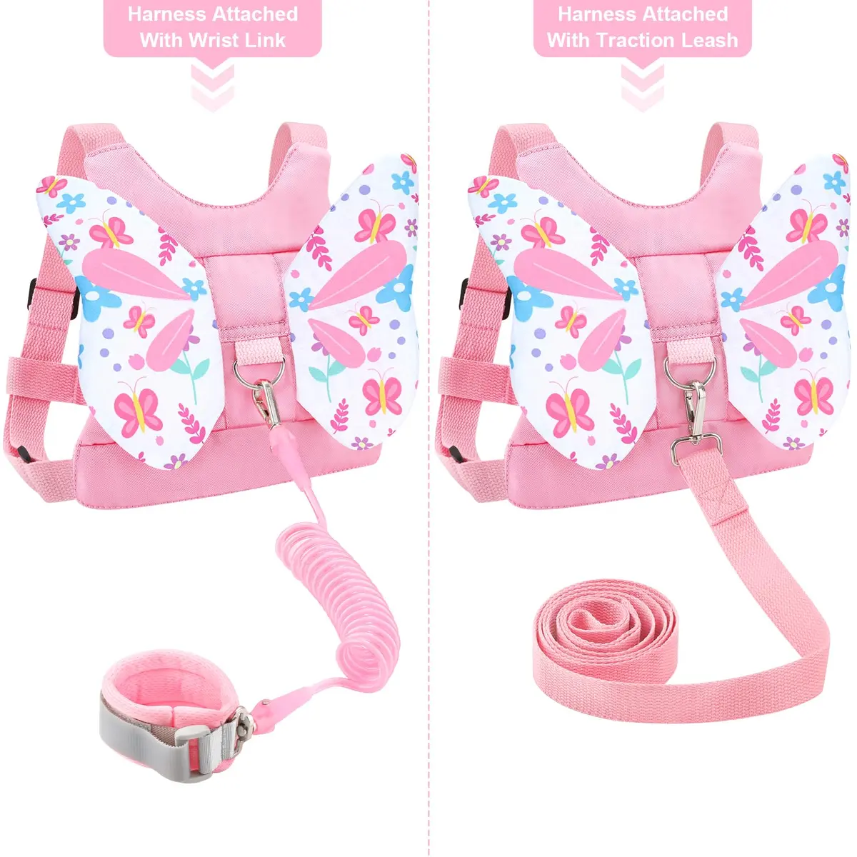 Accmor Toddler Harness Leash 3 in 1 Pink | Cute Butterfly Kids Leash & Anti-Lost Wrist Link - view 3
