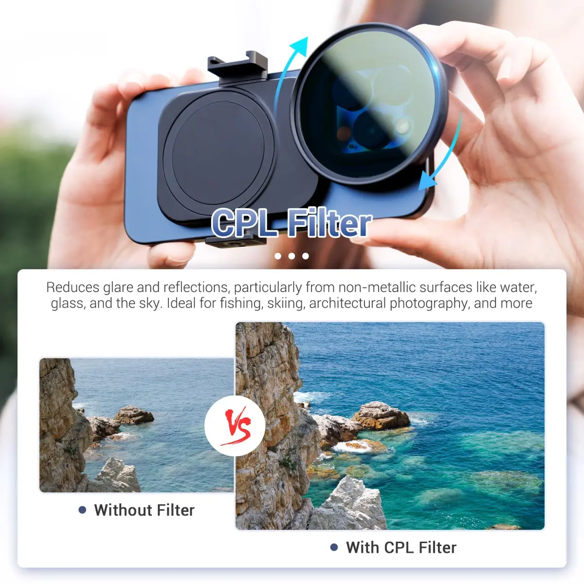 JJC 67mm CPL Filter & Magnetic Adapter Kit for iPhone 16/15/14 Pro Max | Polarizer for Enhanced Clarity - view 4