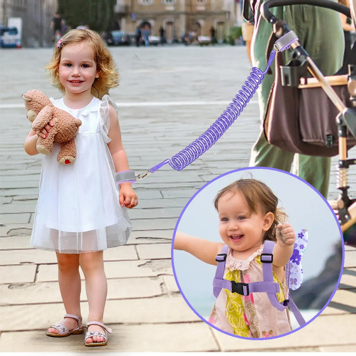 Accmor Toddler Harness Leash, 3 in 1 Cute Butterfly Kids Leash + Anti Lost Wrist Link for Outdoor Travel, Adorable Child Walking Harness Wristband Assistant Mini Strap Belt Protector for Baby Girls - view 7