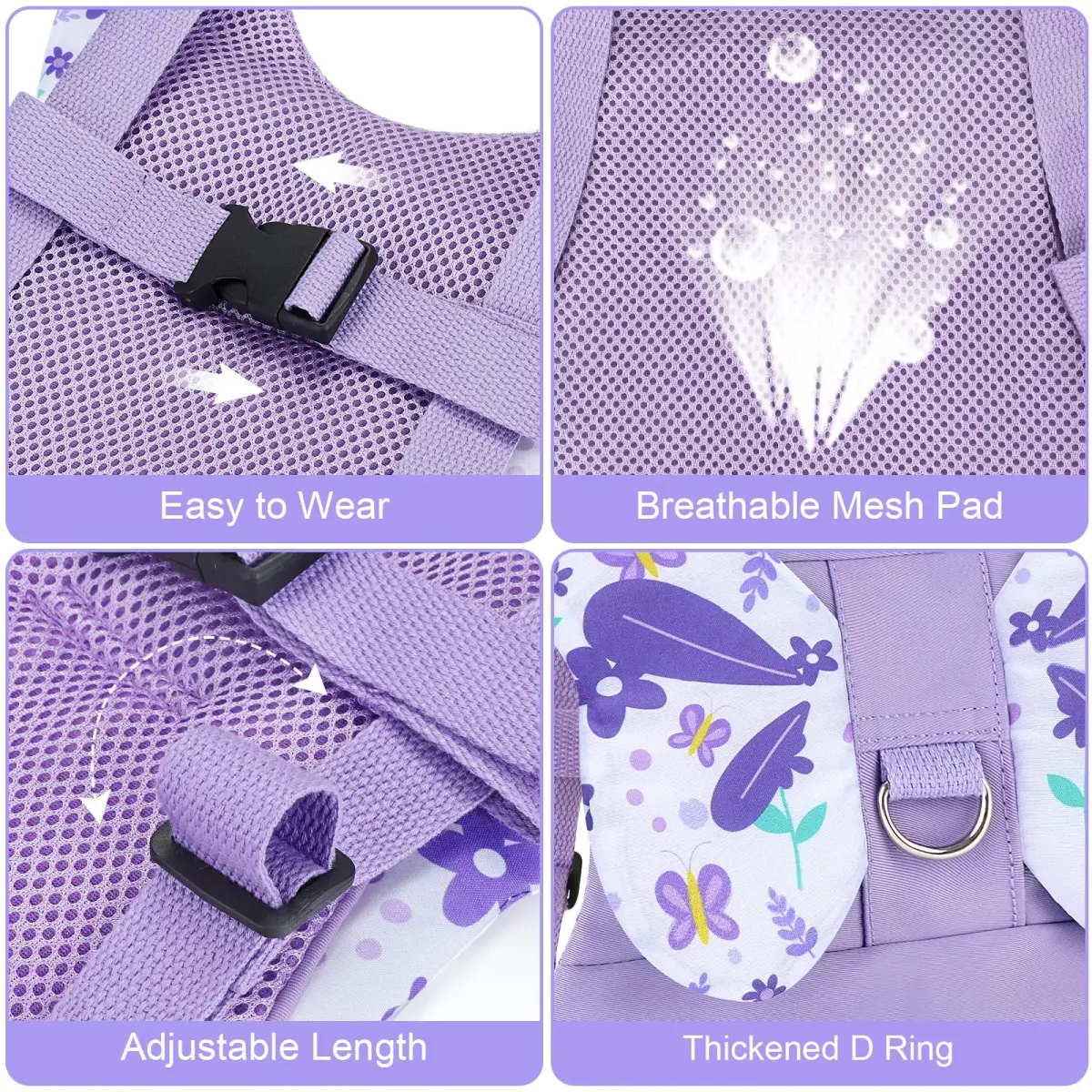 Accmor Light Purple Butterfly Toddler Harness Leash with Anti-Lost Wrist Link for Girls - view 4