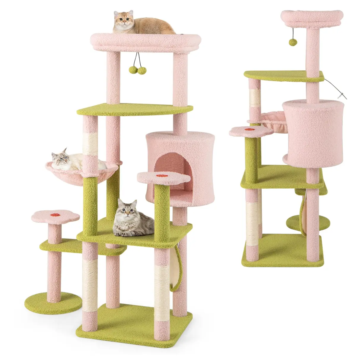 PETSITE 58-inch Flower Cat Tree with Sisal Posts & Teddy Fleece Perch | Multi-Level Indoor Cat Tower - main product image