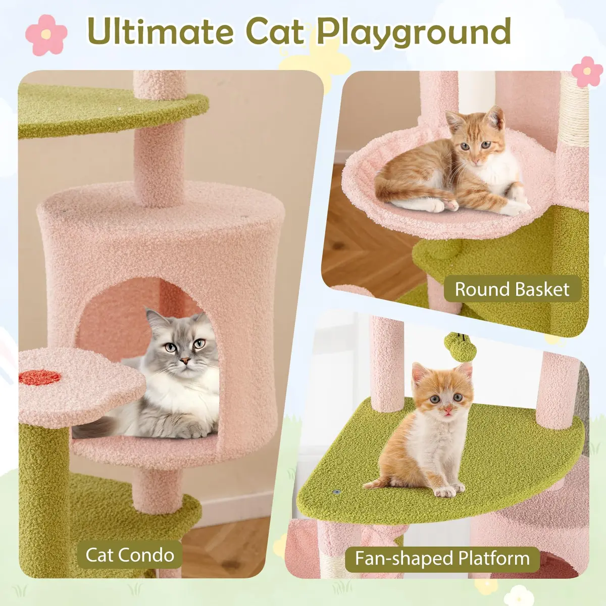 PETSITE 58-inch Flower Cat Tree with Sisal Posts & Teddy Fleece Perch | Multi-Level Indoor Cat Tower - view 5