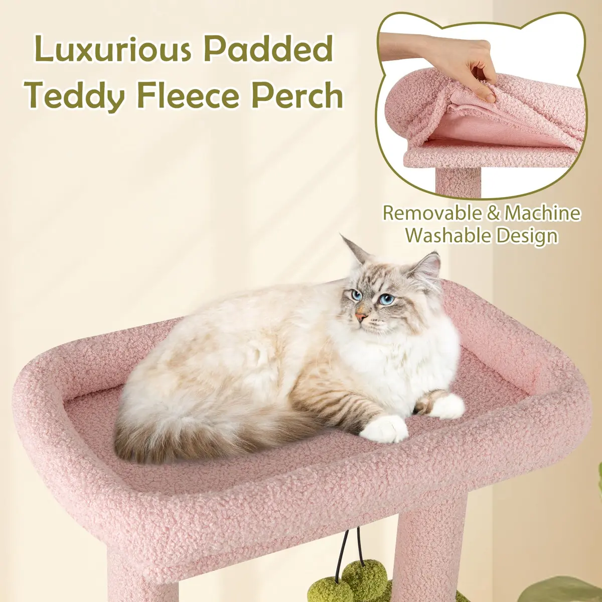 PETSITE 58-inch Flower Cat Tree with Sisal Posts & Teddy Fleece Perch | Multi-Level Indoor Cat Tower - view 6