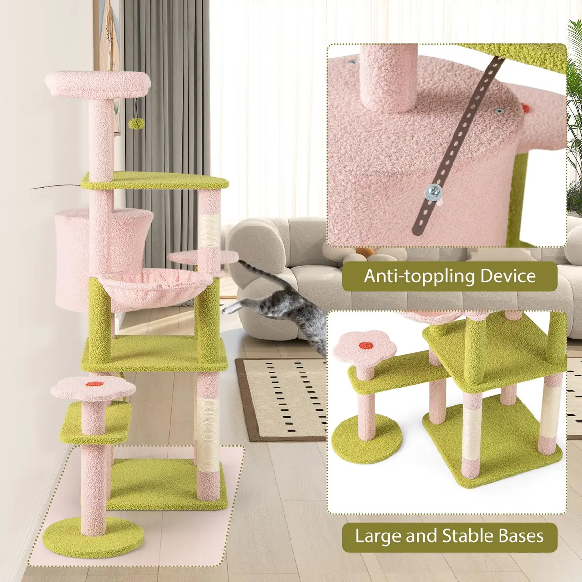PETSITE 58-inch Flower Cat Tree with Sisal Posts & Teddy Fleece Perch | Multi-Level Indoor Cat Tower - view 8