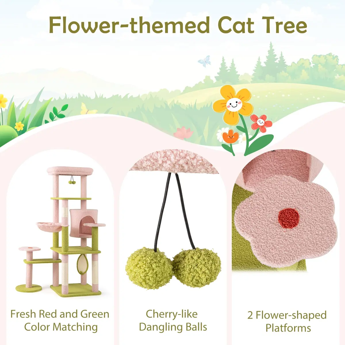PETSITE 58-inch Flower Cat Tree with Sisal Posts & Teddy Fleece Perch | Multi-Level Indoor Cat Tower - view 4