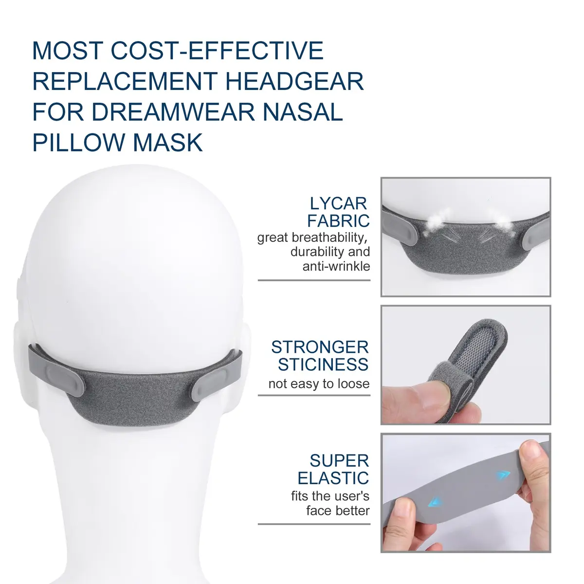 Hecatelly Replacement Headgear Strap for DreamWear Nasal Pillow Mask, Grey, 1 Pack | Breathable and Adjustable Headband Strap - view 2