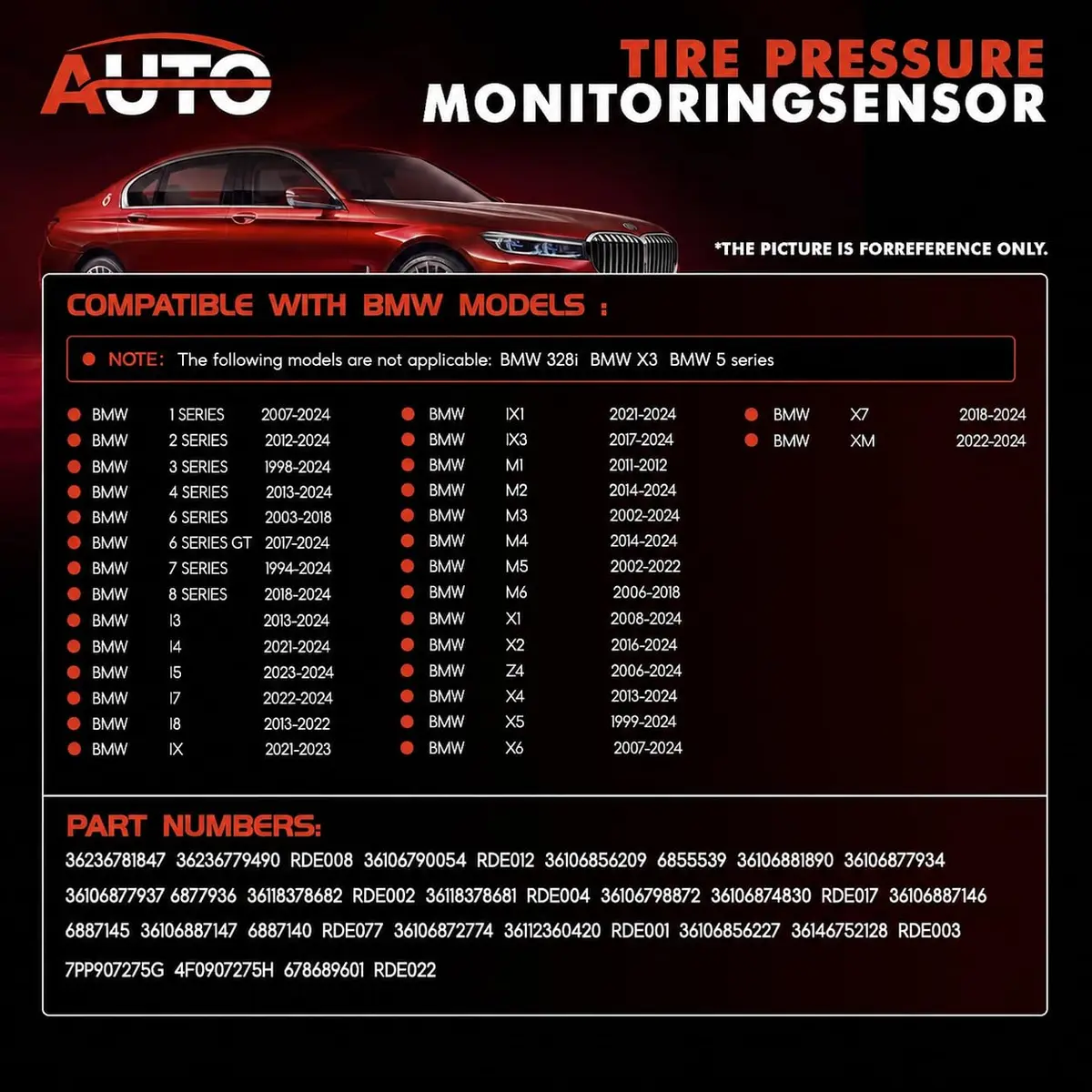 AUTO OCCASION 4Pack 315/433MHZ Universal Pre-Programmed TPMS Sensor for BMW | Easy Install & Reliable Performance - view 2
