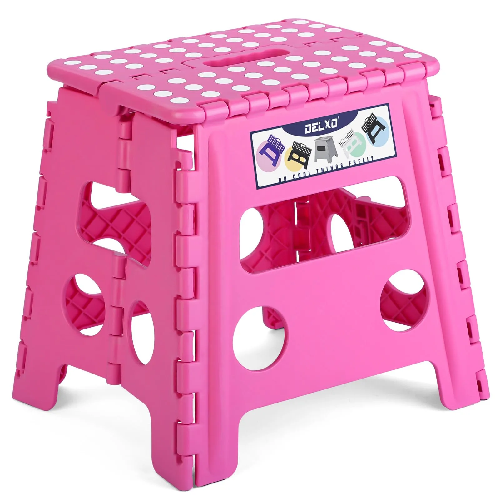 Delxo Folding Step Stool with Handle, 13 Inch Rose Pink, 1PC | Sturdy & Safe for Kids & Adults - main product image