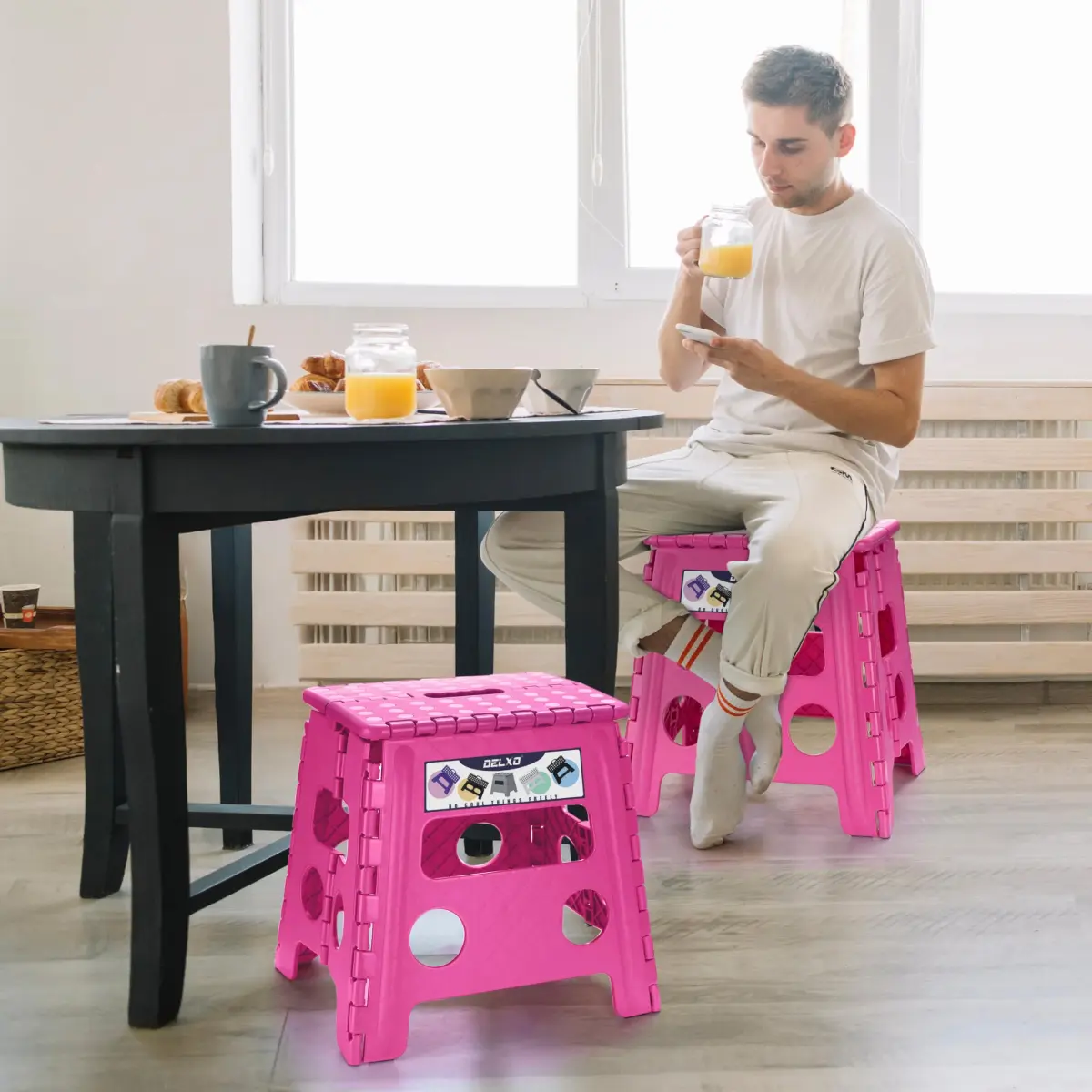 Delxo Folding Step Stool 13 Inch Pink | CPC Certified, Supports 300 lbs - view 5
